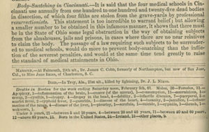 &ldquo;Body-Snatching in Cincinnati,&rdquo; The Boston Medical and Surgical Journal, February 10, 1859.